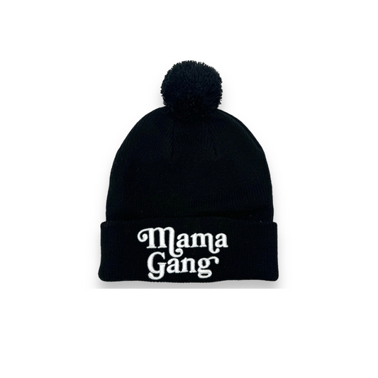 Mama Gang Pom Knit Beanie (Black)