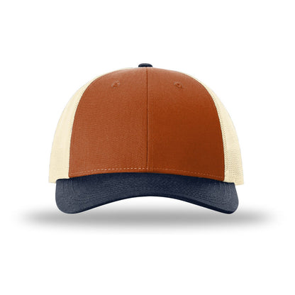 Custom - Richardson 115 Low Pro Trucker - Dark Orange/Birch/Patriot Blue