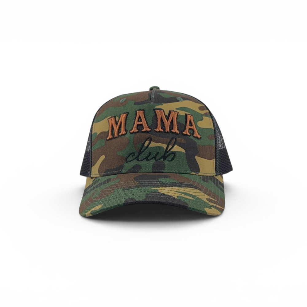 Green Camo Mama Club™ Cowboy Script Trucker Hat