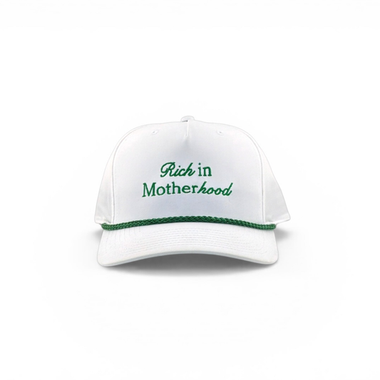 Rich in Motherhood Augusta Trucker (White/Green Rope)