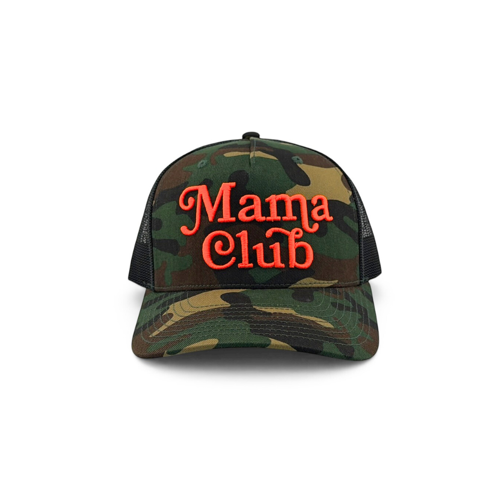 Green Camo Mama Club™ Orange Trucker Hat