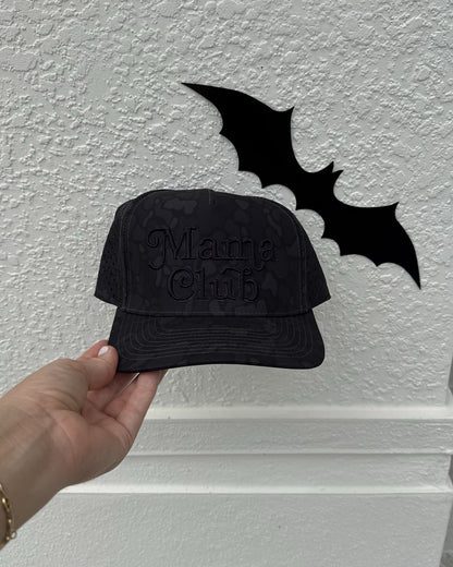 Mama Club black camo trucker with a Halloween bat