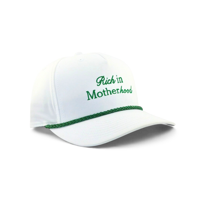 Rich in Motherhood Augusta Trucker (White/Green Rope)