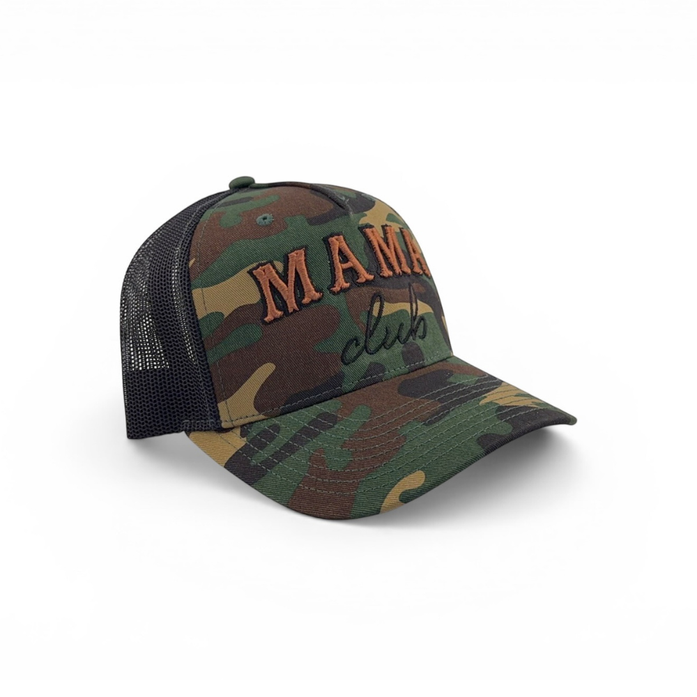 Green Camo Mama Club™ Cowboy Script Trucker Hat