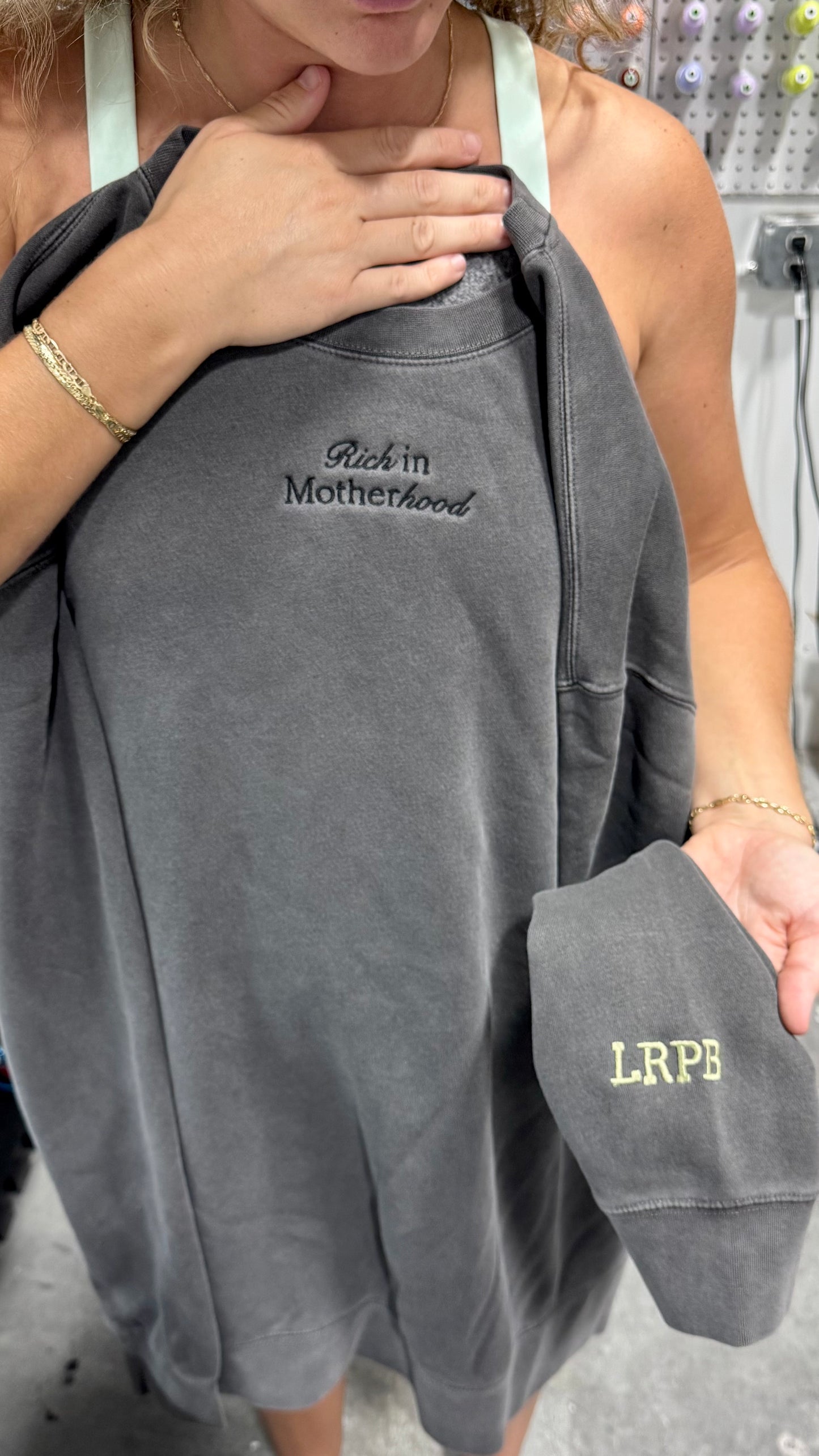 Rich in Motherhood Embroidered Crewneck Sweatshirt