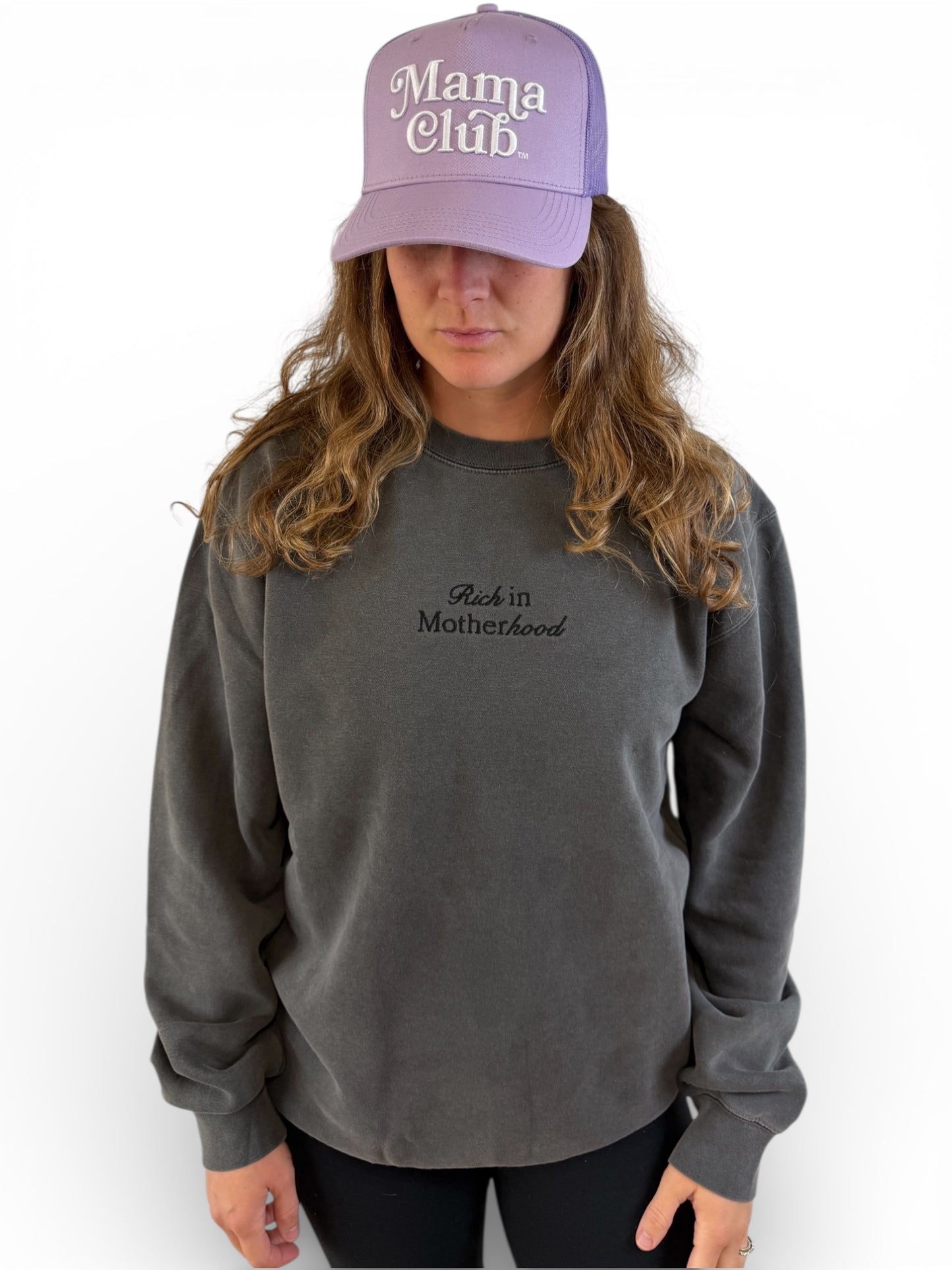 Rich in Motherhood Embroidered Crewneck Sweatshirt