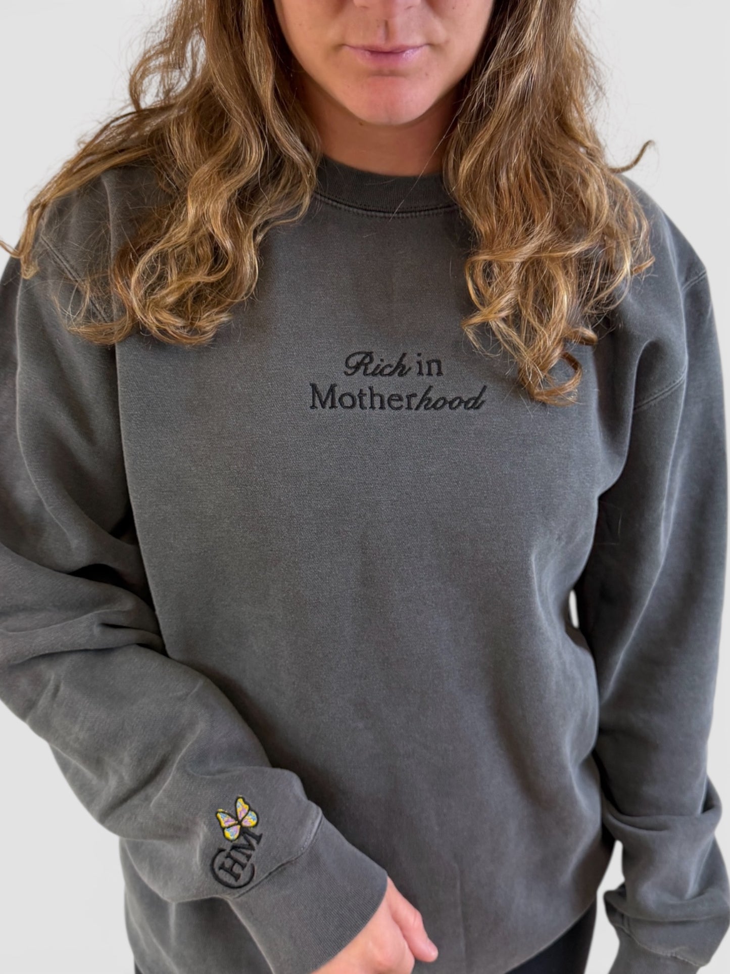 Rich in Motherhood Embroidered Crewneck Sweatshirt