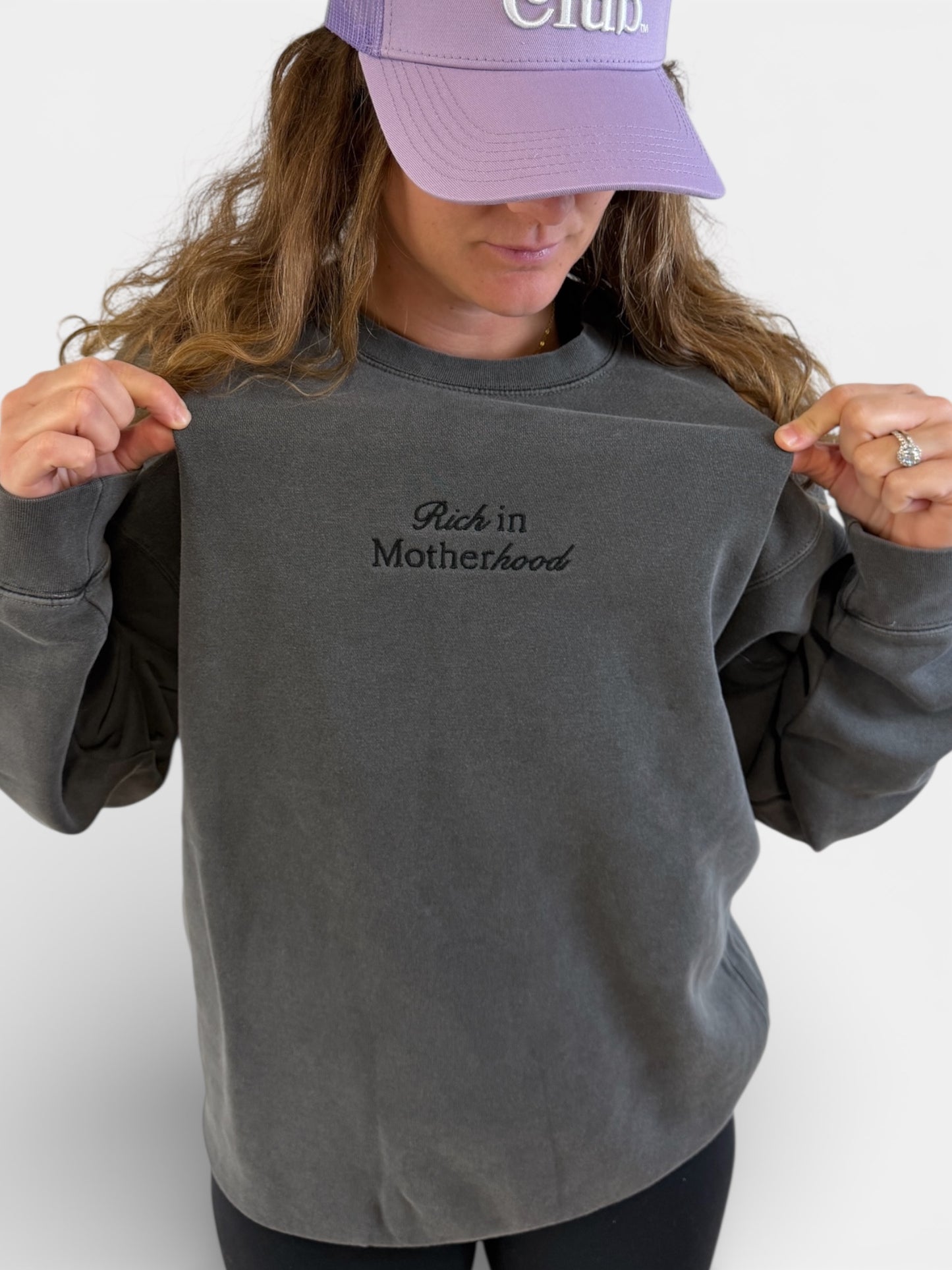 Rich in Motherhood Embroidered Crewneck Sweatshirt