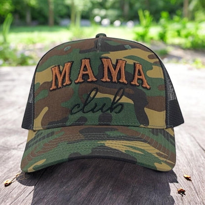 Green Camo Mama Club™ Cowboy Script Trucker Hat