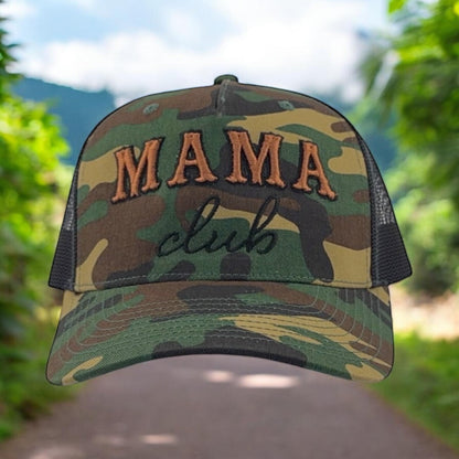 Green Camo Mama Club™ Cowboy Script Trucker Hat