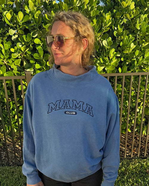 Mama Club™ Embroidered Mock Neck - Blue