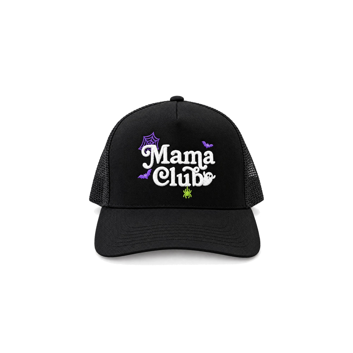 Mama Club Halloween trucker hat, black, front view