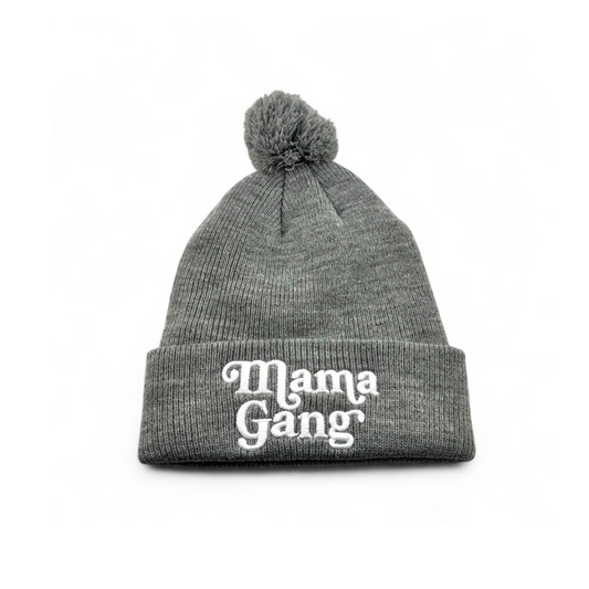 Mama Gang Pom Knit Beanie (Gray)