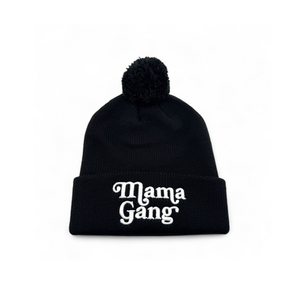 Mama Gang Pom Knit Beanie (Black)